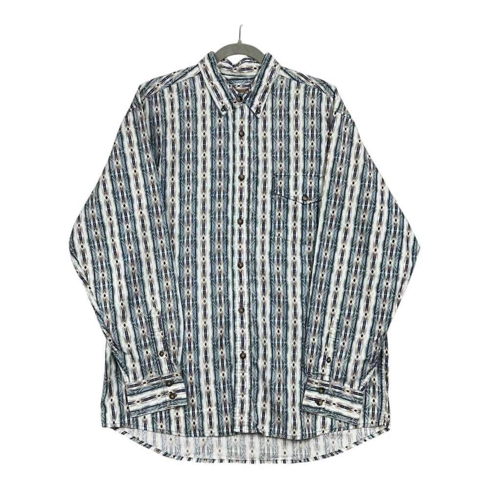 Vtg Western Plains Trading Co Western Cowboy Aztec Long Sleeve Button Shirt Sz L